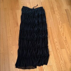 SOLD Elegant Black maxi ruched sheer bathing suit cover up skirt